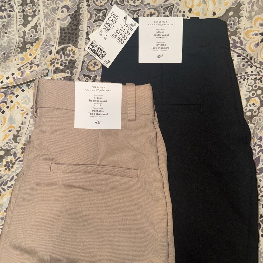 NWT! 2 PAIRS women’s work pants/SIZE 4 H&M ankle length slacks, beige and black
